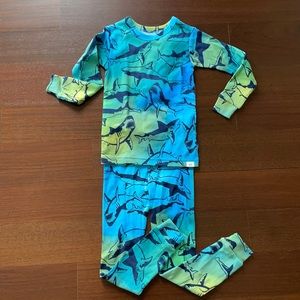 NWT GAP Boys Tie Dye Shark print Blue Green Long Sleeve snug fit pajama set Sz 4